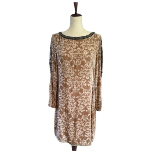 Sundance Champagne Dreams Damask Burnout Velvet Beaded Shift Lined Dress 10 NWT - Picture 2 of 16